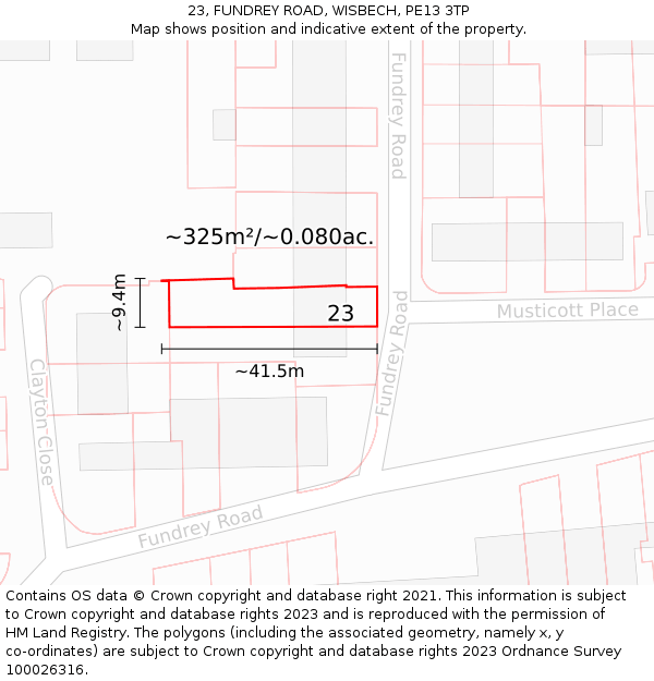 23, FUNDREY ROAD, WISBECH, PE13 3TP: Plot and title map