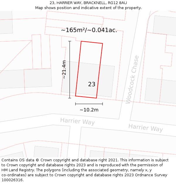 23, HARRIER WAY, BRACKNELL, RG12 8AU: Plot and title map