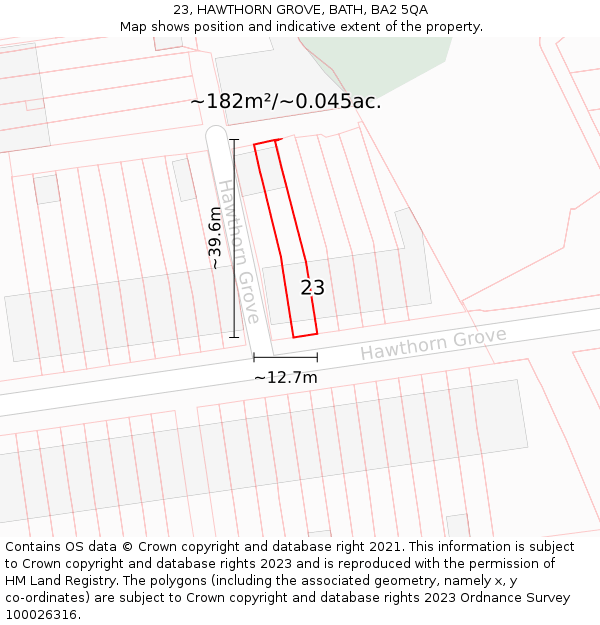 23, HAWTHORN GROVE, BATH, BA2 5QA: Plot and title map
