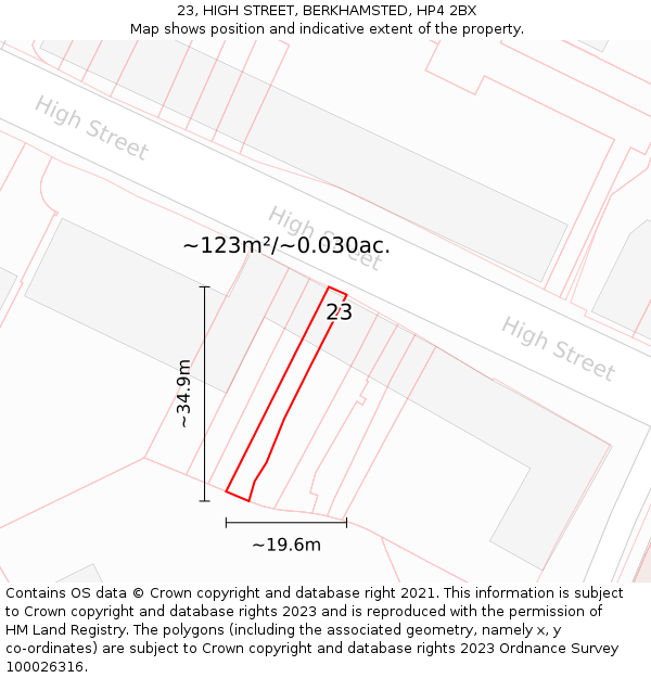 23, HIGH STREET, BERKHAMSTED, HP4 2BX: Plot and title map