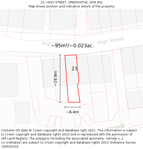 23, HIGH STREET, GREENHITHE, DA9 9NL: Plot and title map