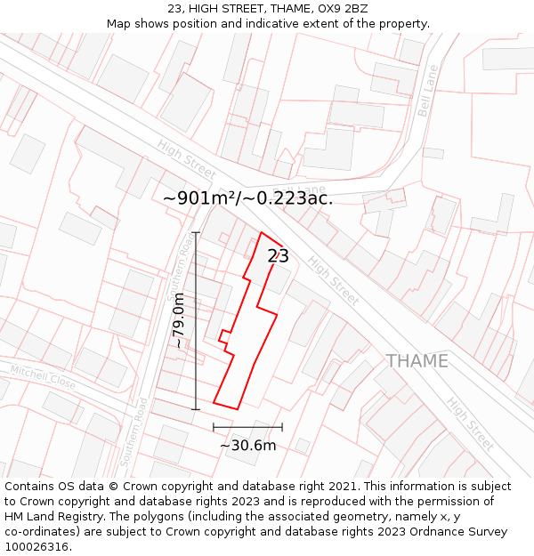 23, HIGH STREET, THAME, OX9 2BZ: Plot and title map