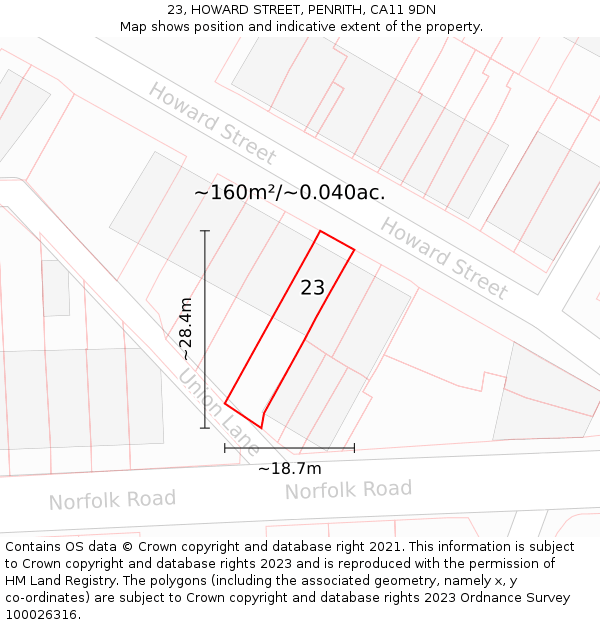 23, HOWARD STREET, PENRITH, CA11 9DN: Plot and title map