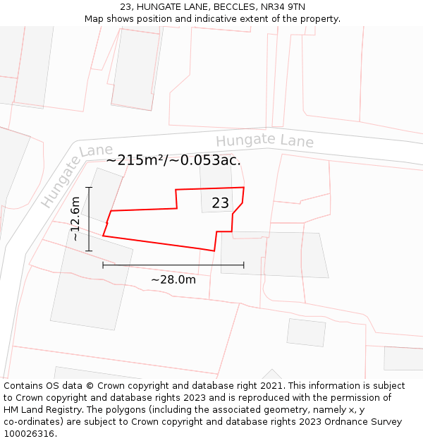 23, HUNGATE LANE, BECCLES, NR34 9TN: Plot and title map