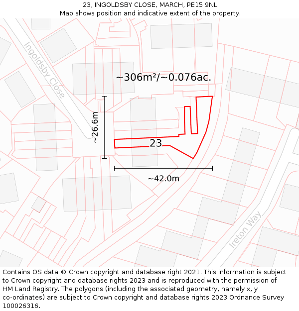 23, INGOLDSBY CLOSE, MARCH, PE15 9NL: Plot and title map