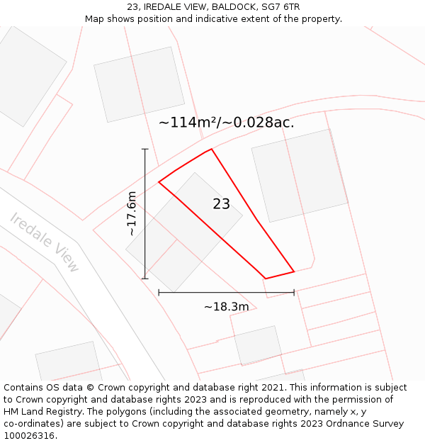 23, IREDALE VIEW, BALDOCK, SG7 6TR: Plot and title map