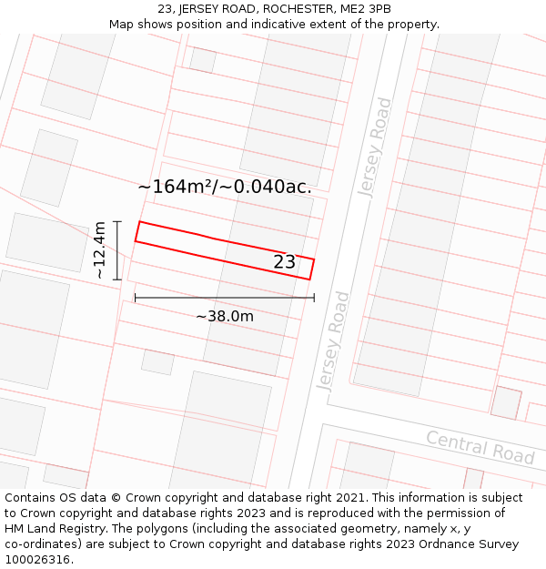 23, JERSEY ROAD, ROCHESTER, ME2 3PB: Plot and title map