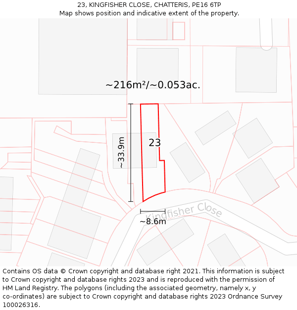 23, KINGFISHER CLOSE, CHATTERIS, PE16 6TP: Plot and title map