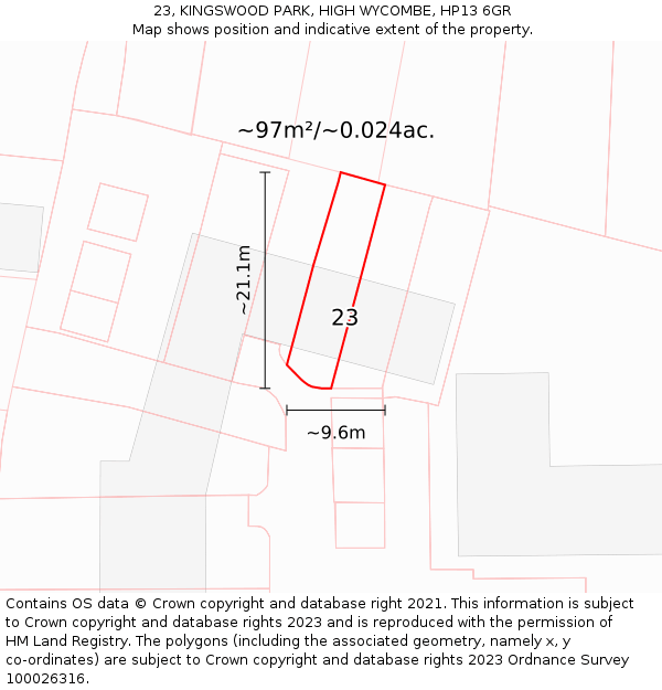 23, KINGSWOOD PARK, HIGH WYCOMBE, HP13 6GR: Plot and title map