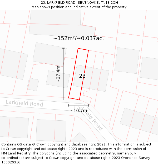 23, LARKFIELD ROAD, SEVENOAKS, TN13 2QH: Plot and title map
