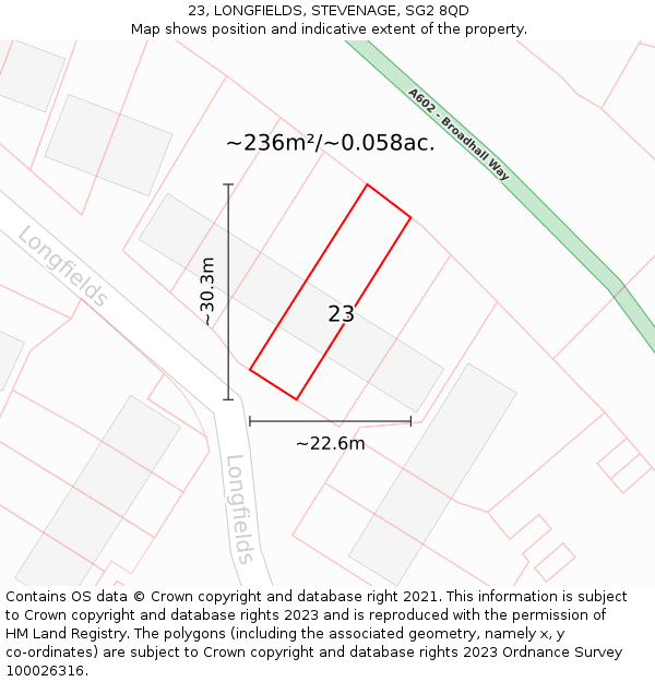 23, LONGFIELDS, STEVENAGE, SG2 8QD: Plot and title map