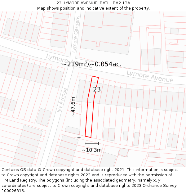 23, LYMORE AVENUE, BATH, BA2 1BA: Plot and title map