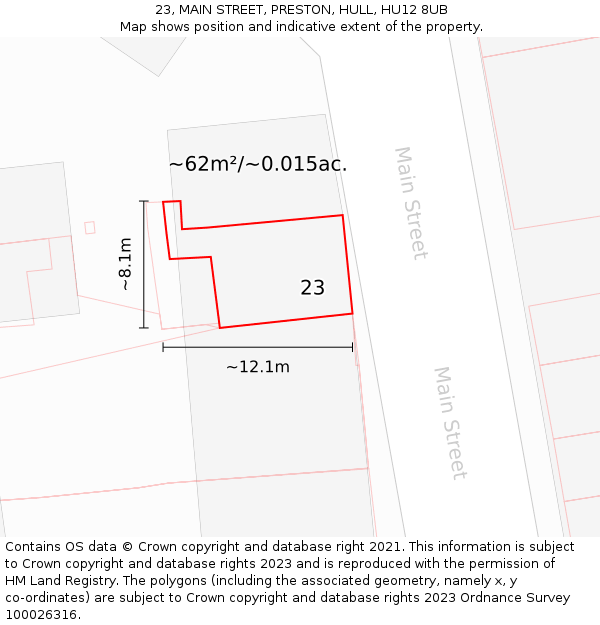 23, MAIN STREET, PRESTON, HULL, HU12 8UB: Plot and title map
