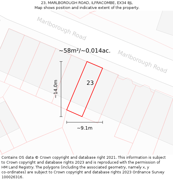 23, MARLBOROUGH ROAD, ILFRACOMBE, EX34 8JL: Plot and title map
