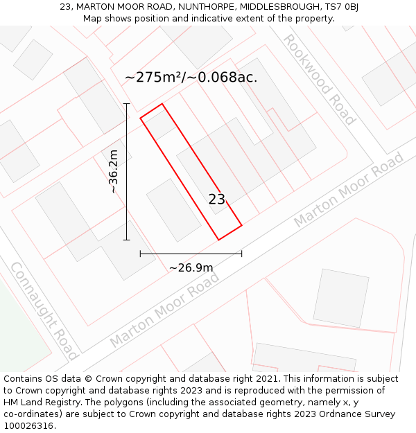 23, MARTON MOOR ROAD, NUNTHORPE, MIDDLESBROUGH, TS7 0BJ: Plot and title map