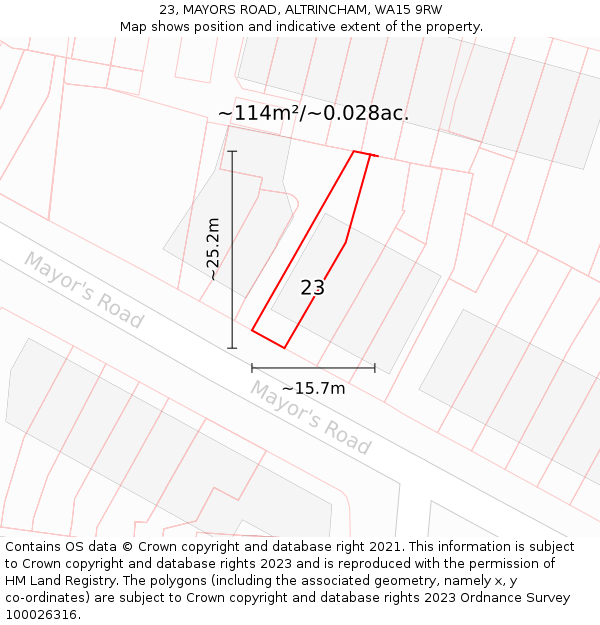 23, MAYORS ROAD, ALTRINCHAM, WA15 9RW: Plot and title map