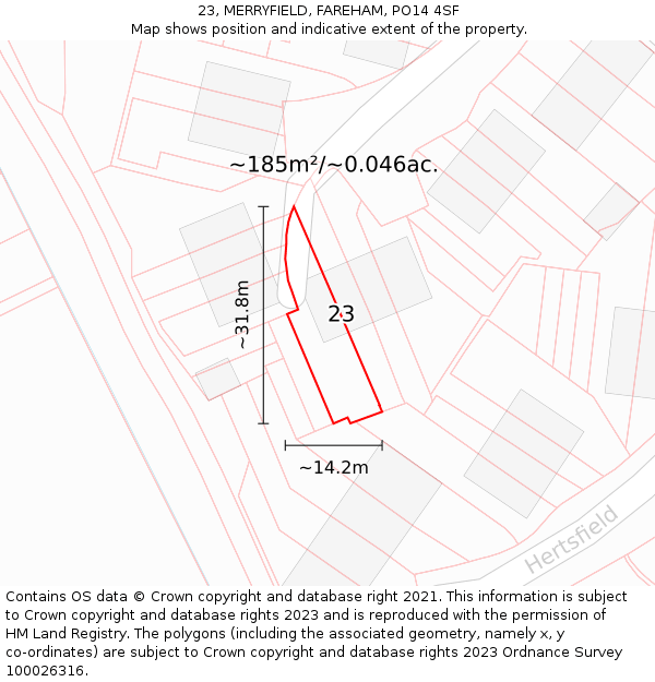 23, MERRYFIELD, FAREHAM, PO14 4SF: Plot and title map