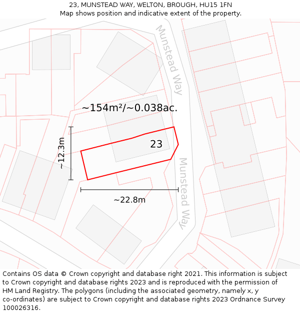 23, MUNSTEAD WAY, WELTON, BROUGH, HU15 1FN: Plot and title map