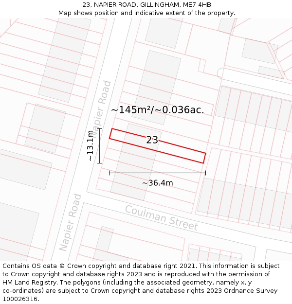 23, NAPIER ROAD, GILLINGHAM, ME7 4HB: Plot and title map