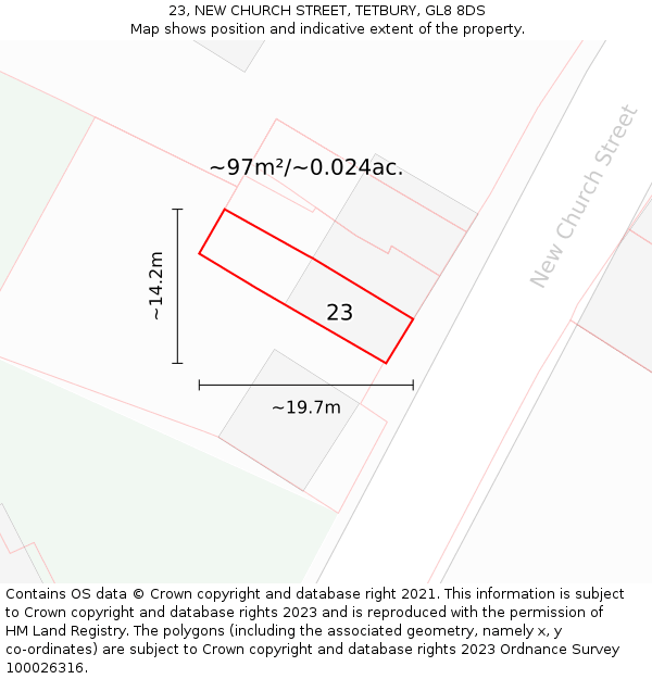 23, NEW CHURCH STREET, TETBURY, GL8 8DS: Plot and title map