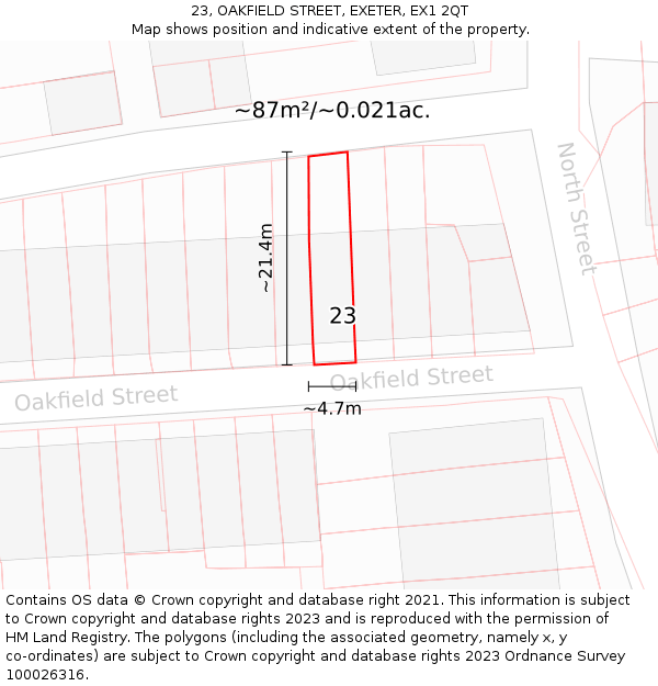 23, OAKFIELD STREET, EXETER, EX1 2QT: Plot and title map