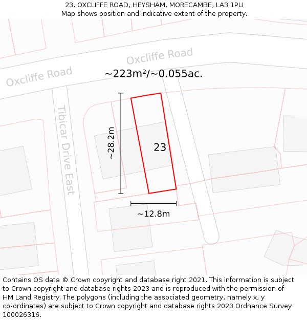 23, OXCLIFFE ROAD, HEYSHAM, MORECAMBE, LA3 1PU: Plot and title map