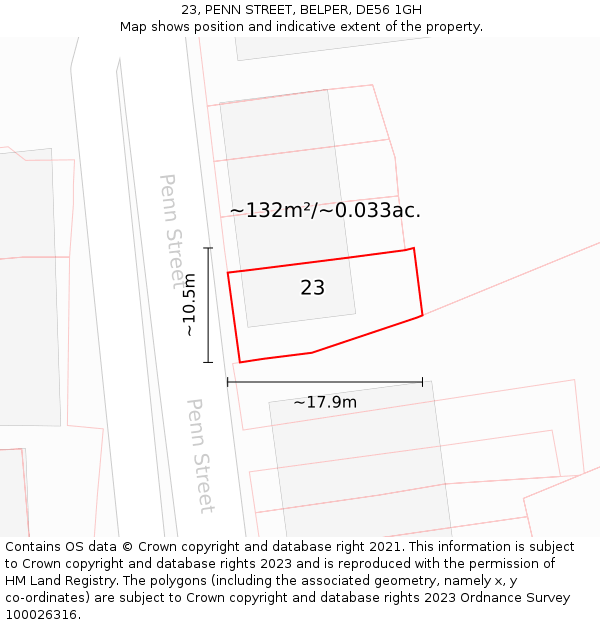 23, PENN STREET, BELPER, DE56 1GH: Plot and title map