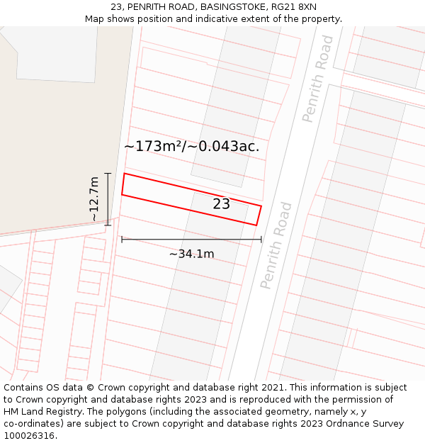 23, PENRITH ROAD, BASINGSTOKE, RG21 8XN: Plot and title map