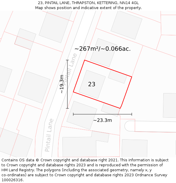 23, PINTAIL LANE, THRAPSTON, KETTERING, NN14 4GL: Plot and title map