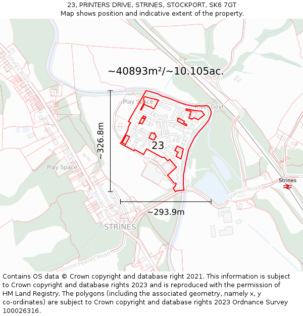 23, PRINTERS DRIVE, STRINES, STOCKPORT, SK6 7GT: Plot and title map