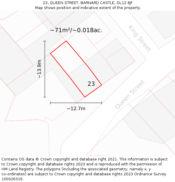 23, QUEEN STREET, BARNARD CASTLE, DL12 8JF: Plot and title map