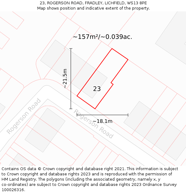 23, ROGERSON ROAD, FRADLEY, LICHFIELD, WS13 8PE: Plot and title map