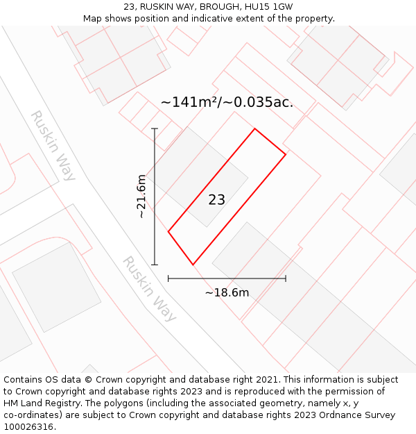 23, RUSKIN WAY, BROUGH, HU15 1GW: Plot and title map