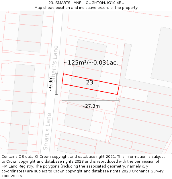 23, SMARTS LANE, LOUGHTON, IG10 4BU: Plot and title map