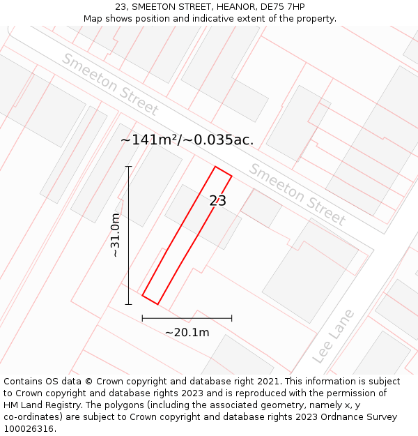 23, SMEETON STREET, HEANOR, DE75 7HP: Plot and title map