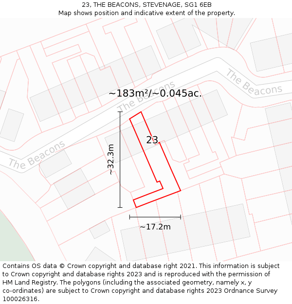 23, THE BEACONS, STEVENAGE, SG1 6EB: Plot and title map