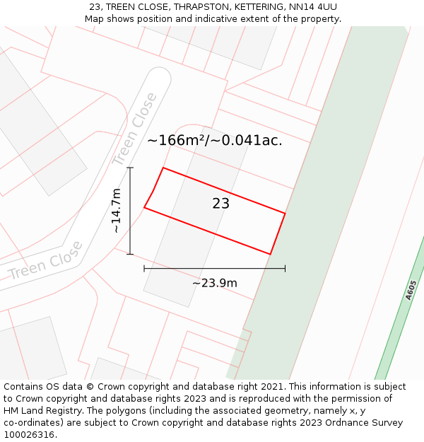 23, TREEN CLOSE, THRAPSTON, KETTERING, NN14 4UU: Plot and title map