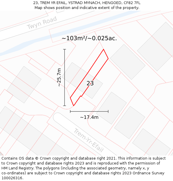 23, TREM YR EFAIL, YSTRAD MYNACH, HENGOED, CF82 7FL: Plot and title map