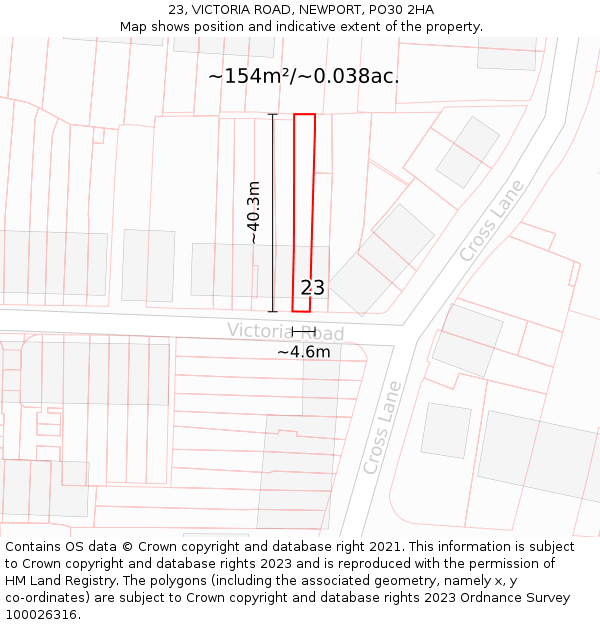 23, VICTORIA ROAD, NEWPORT, PO30 2HA: Plot and title map