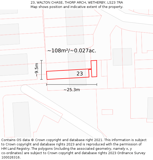 23, WALTON CHASE, THORP ARCH, WETHERBY, LS23 7RA: Plot and title map