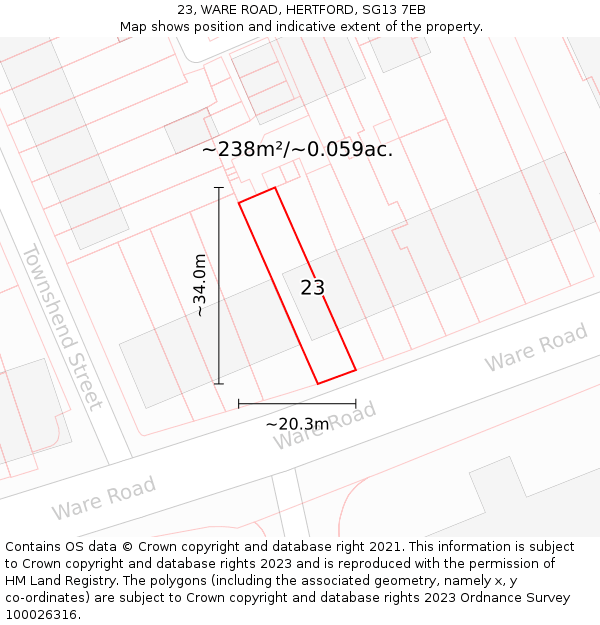 23, WARE ROAD, HERTFORD, SG13 7EB: Plot and title map