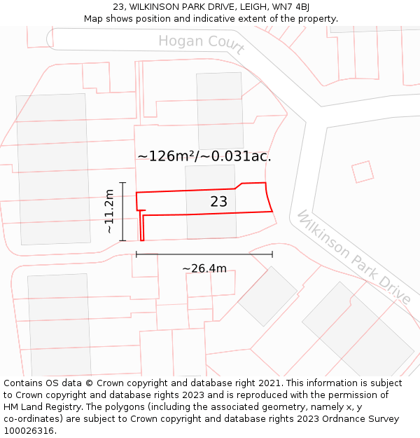 23, WILKINSON PARK DRIVE, LEIGH, WN7 4BJ: Plot and title map