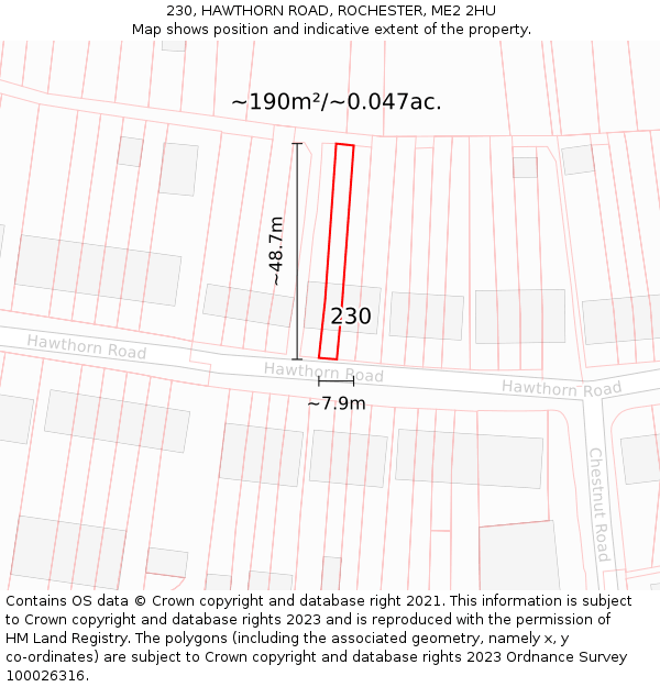 230, HAWTHORN ROAD, ROCHESTER, ME2 2HU: Plot and title map