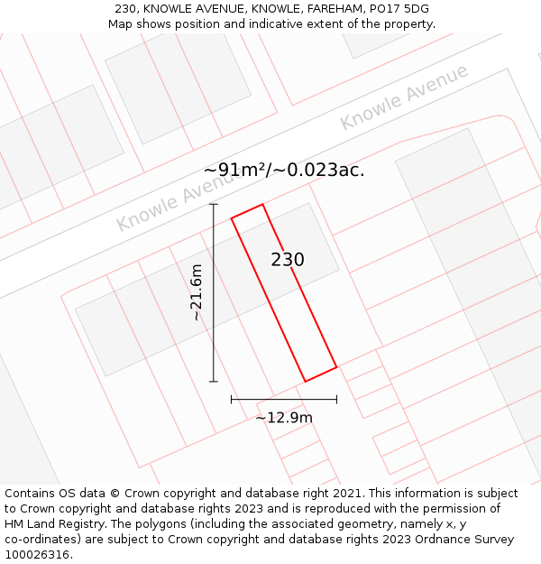 230, KNOWLE AVENUE, KNOWLE, FAREHAM, PO17 5DG: Plot and title map