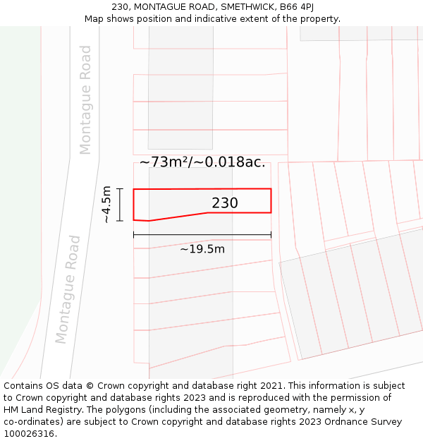 230, MONTAGUE ROAD, SMETHWICK, B66 4PJ: Plot and title map
