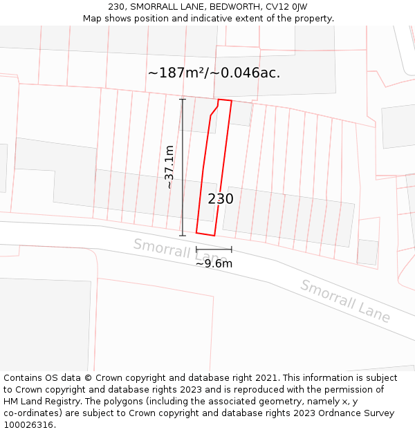 230, SMORRALL LANE, BEDWORTH, CV12 0JW: Plot and title map