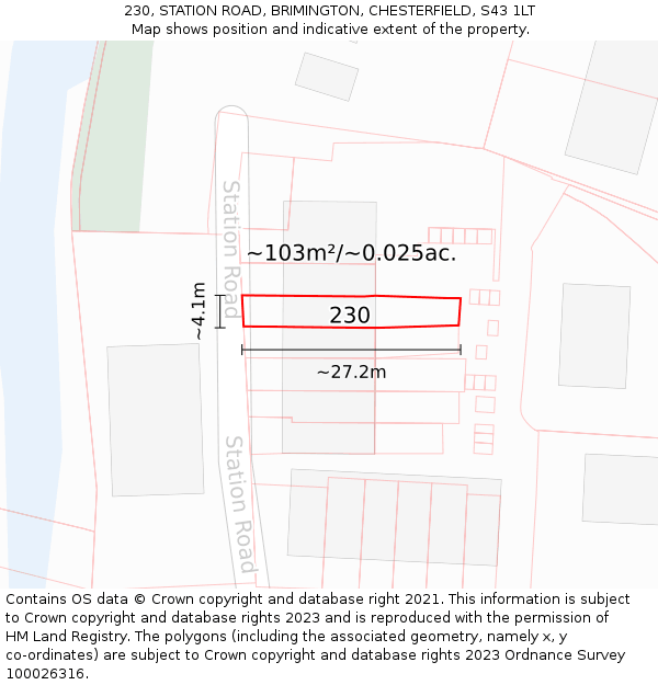 230, STATION ROAD, BRIMINGTON, CHESTERFIELD, S43 1LT: Plot and title map