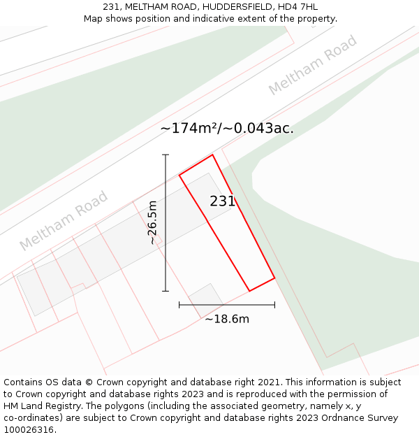 231, MELTHAM ROAD, HUDDERSFIELD, HD4 7HL: Plot and title map