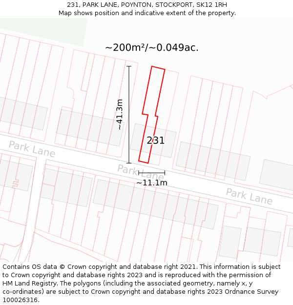 231, PARK LANE, POYNTON, STOCKPORT, SK12 1RH: Plot and title map