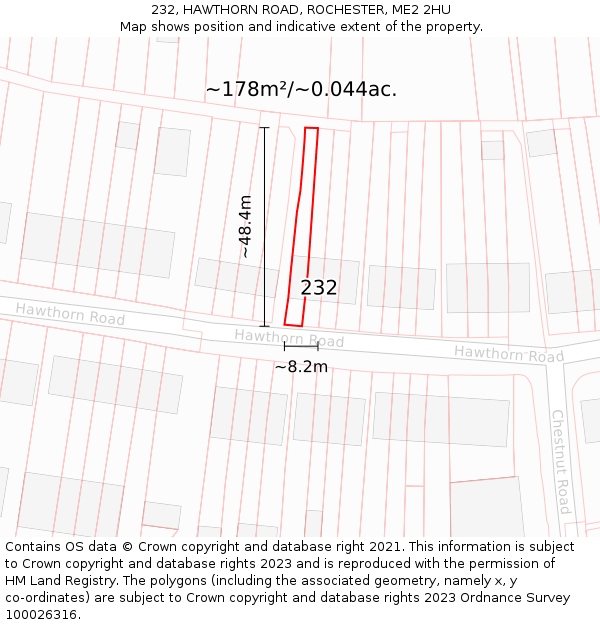 232, HAWTHORN ROAD, ROCHESTER, ME2 2HU: Plot and title map